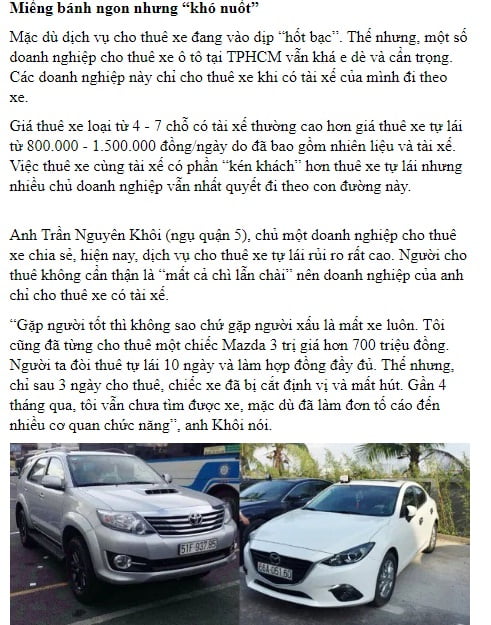 Tình hình cho thuê xe tự lái hiện nay - Asean Master Việt Nam